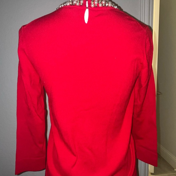 Red Sweater with Pearl Embellished Collar - Picture 2 of 4